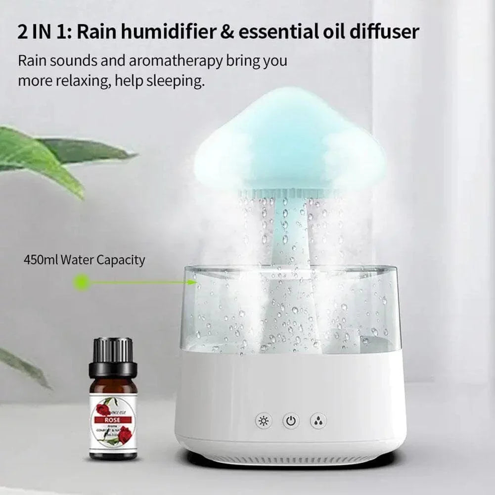 CJC Rain Cloud Humidifier Essential Oil Diffuser 450ml Water Drop Aromatherapy Mist, 7 Colors LED Light, Desk Fountain Bedside Sizeleep Relax
