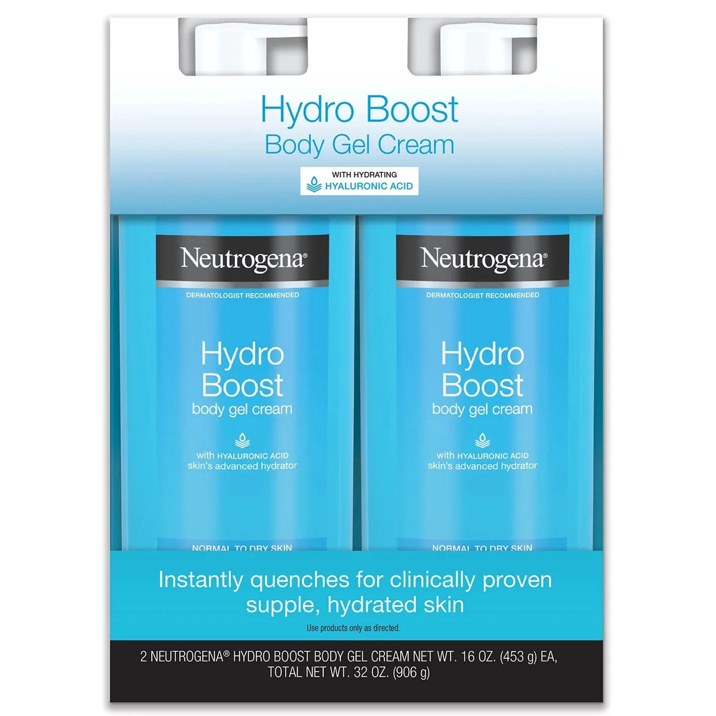 Neutrogena Hydro Boost Fragrance-Free Hydrating Body Gel Cream with Hyaluronic Acid, Fast Absorbing Cream for Size (Pack of 2)