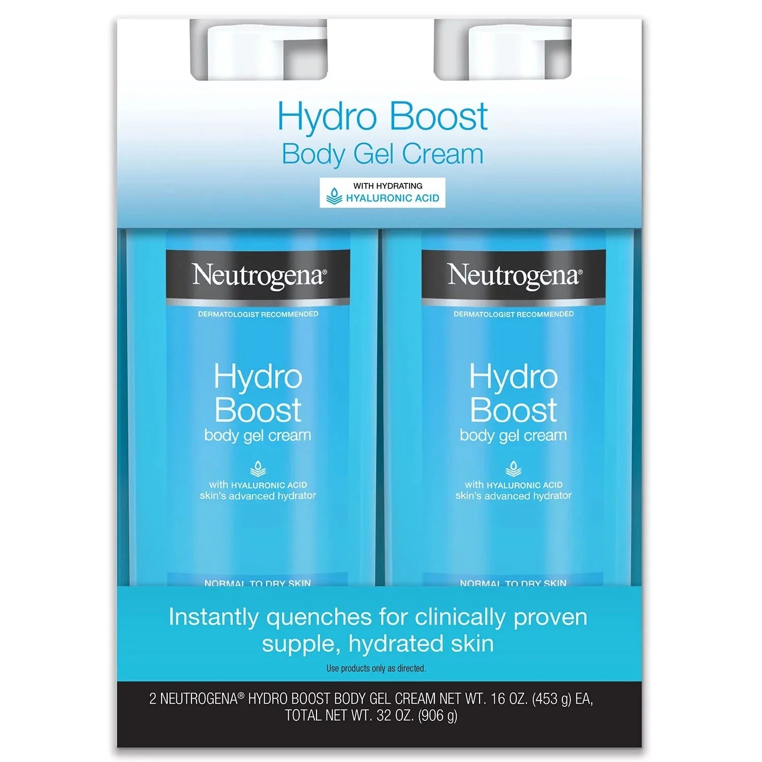 Neutrogena Hydro Boost Fragrance-Free Hydrating Body Gel Cream with Hyaluronic Acid, Fast Absorbing Cream for Size (Pack of 2)