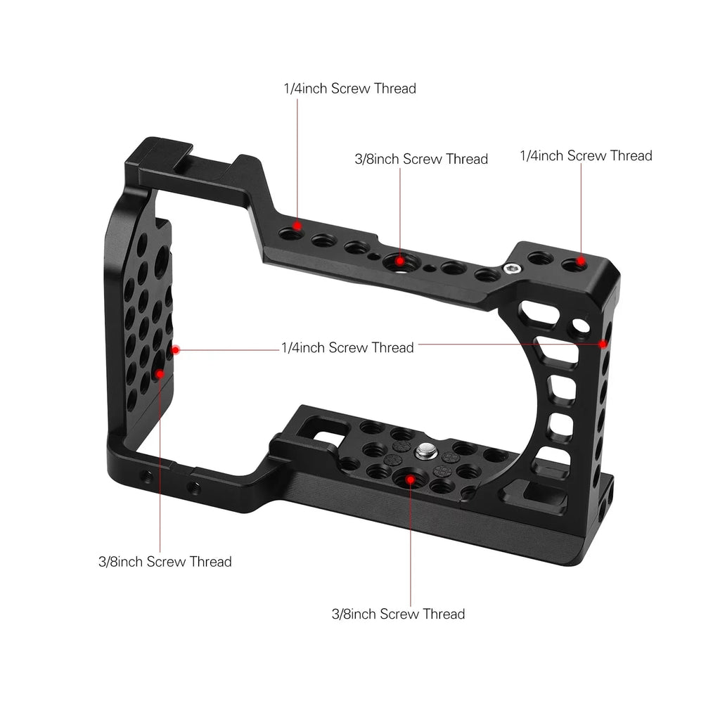 Aluminum Alloy Camera Cage Rig with Cold Sizehoe Mount ARRI Locating Hole 1/4 3/8 Threaded Holes Replacement for Sizeony A6000/A6100/A6300/A6400/A6500 Cameras