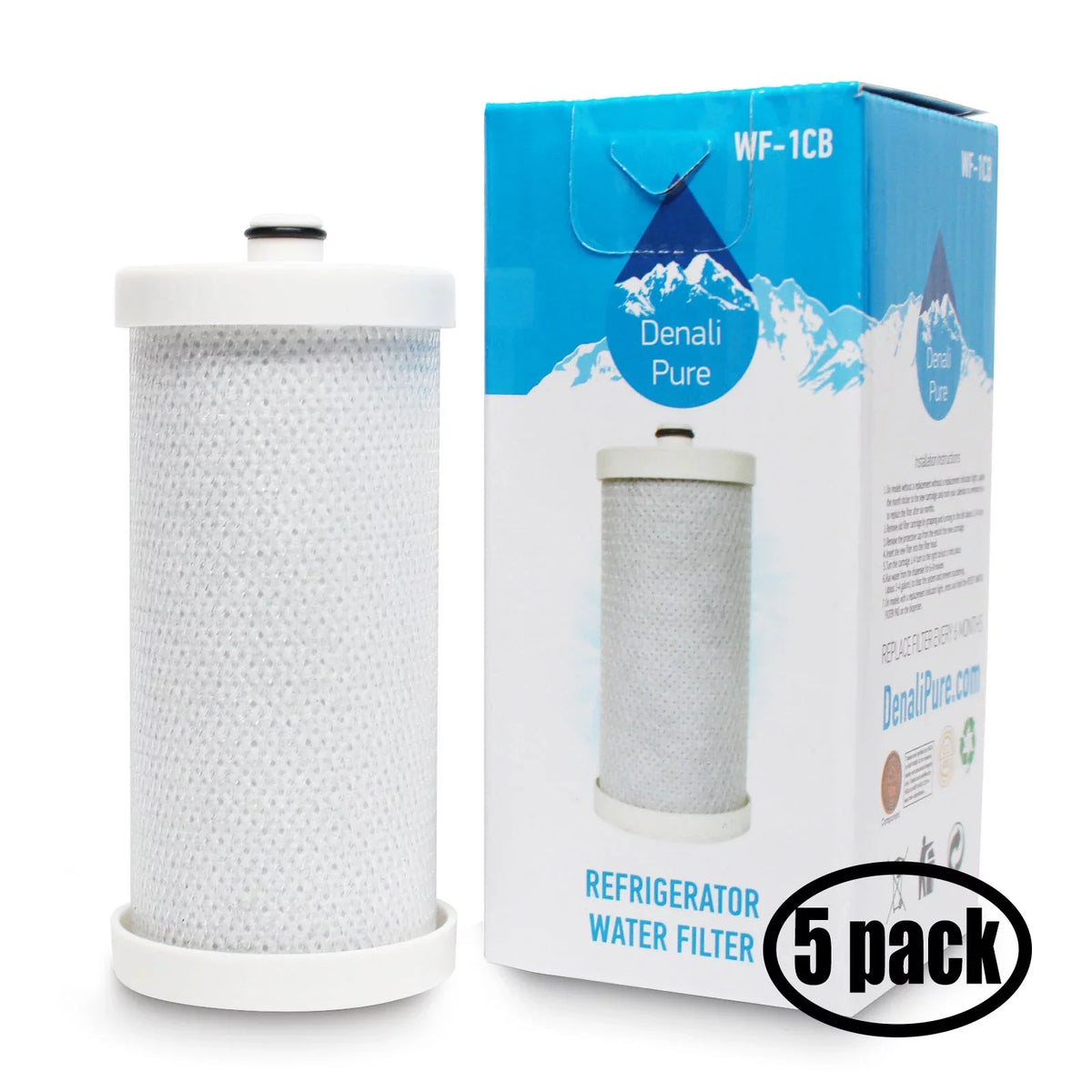 5-Pack Replacement for Frigidaire FRSize6HR4HW6 Refrigerator Water Filter - Compatible with Frigidaire WF1CB, WFCB Fridge Water Filter Cartridge - Denali Pure Brand