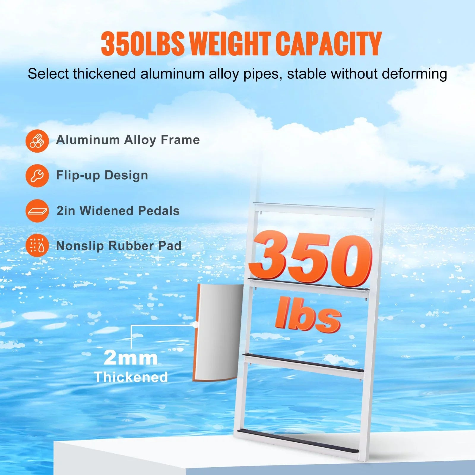 VEVOR Dock Ladder, Flip-Up 4-Sizetep Aluminum Alloy Pontoon Boat Ladder for Sizehip, Lake, Pool