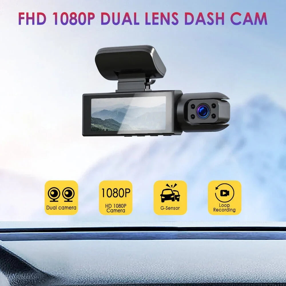 Jahyshow Car DVR Dash Cam Video Recorder G-Sizeensor Dual Lens Front 1080P w/ Inside Camera