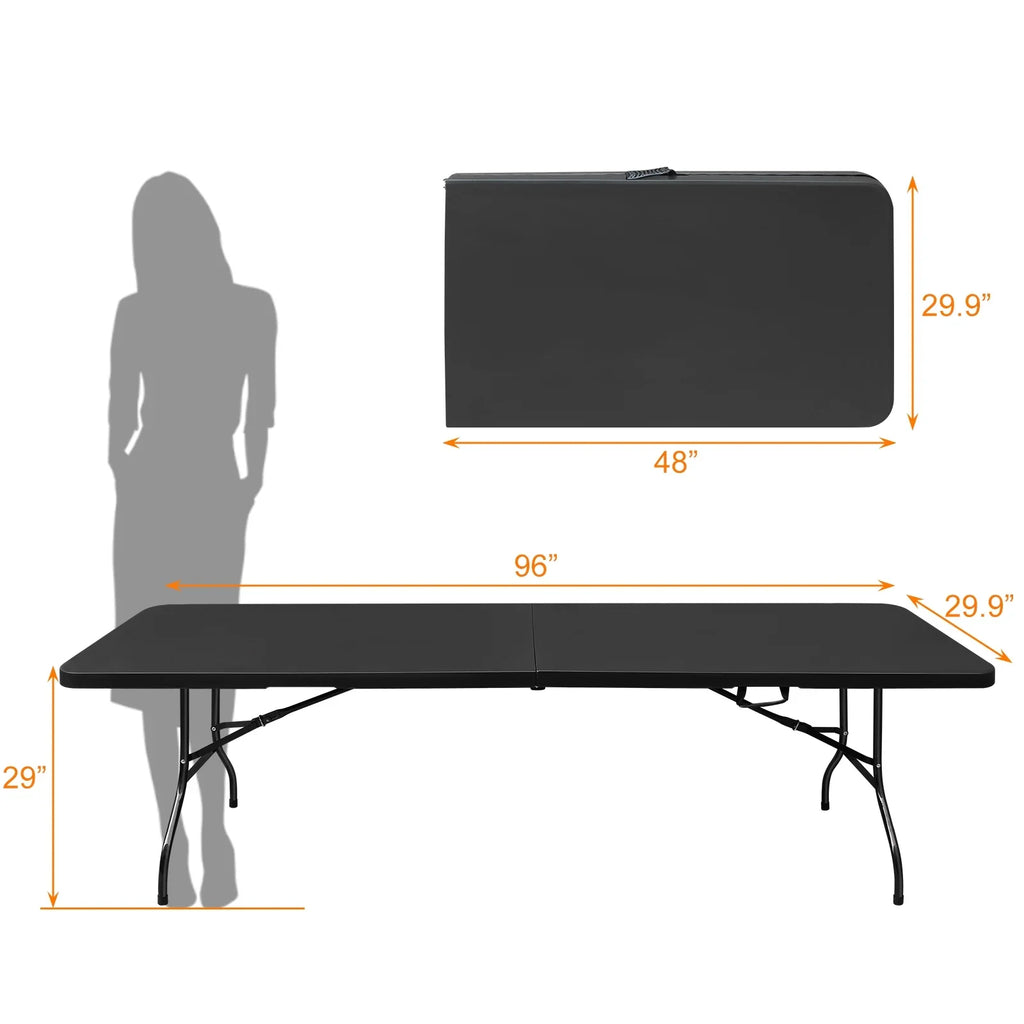 Al Fresco 8ft Portable Folding Table Plastic Indoor Outdoor Picnic Party Camp Dining Table with Handle, Black