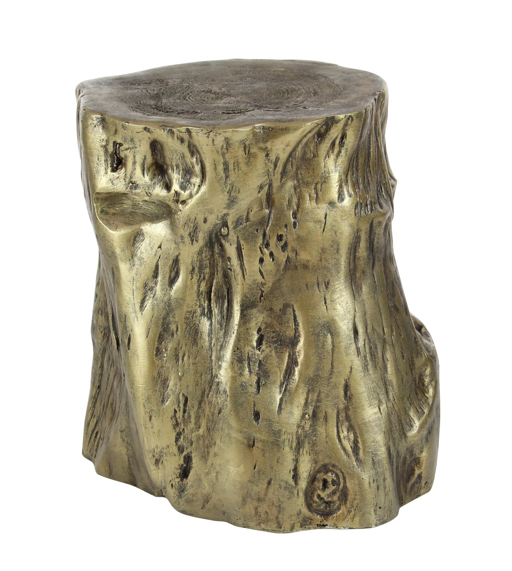 DecMode Eclectic Gold Chopped Tree Log Inspired Accent Table, 18"W x 19"H with Gold Carved Wood Grain Finish