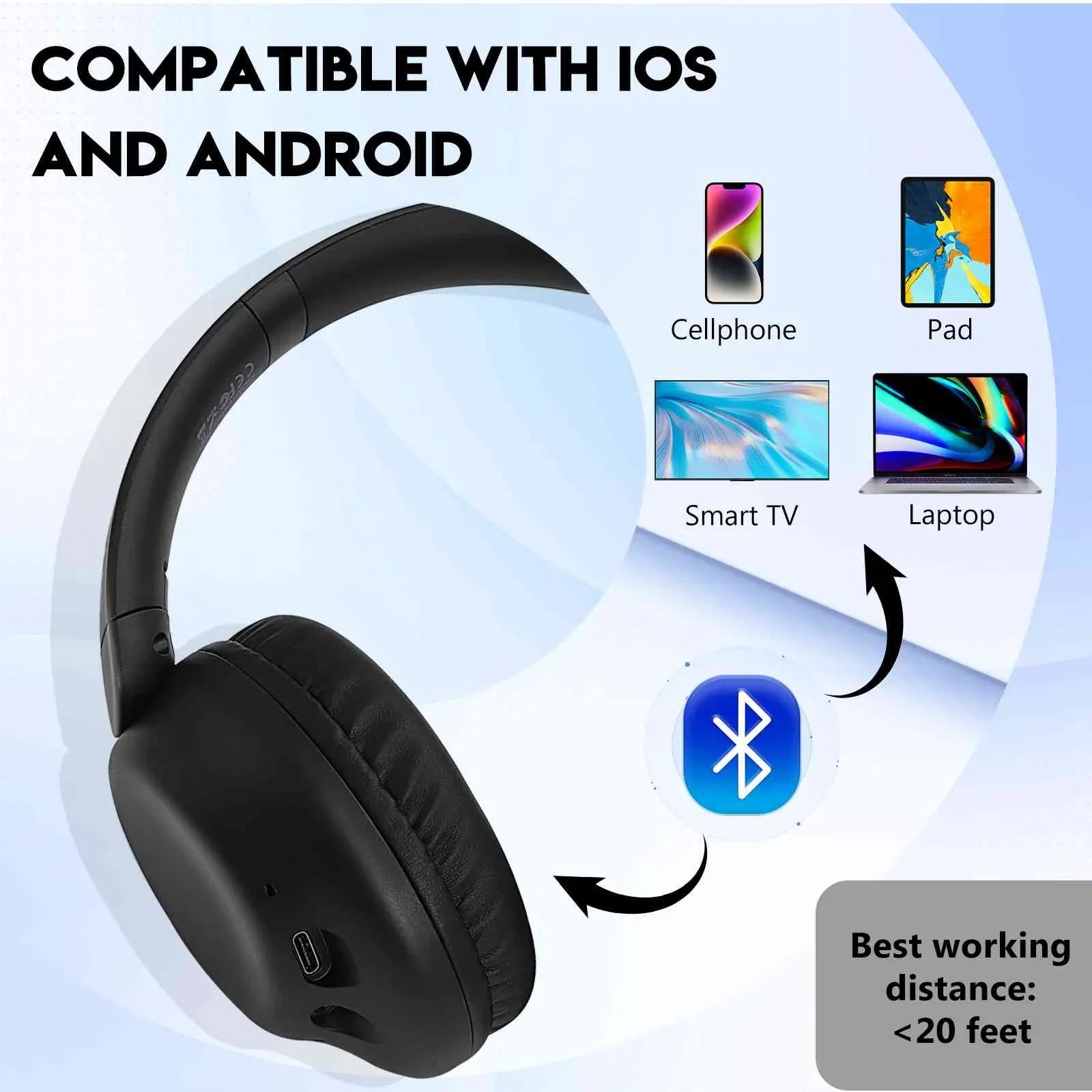 UrbanX UX35 Wireless Bluetooth Sizetereo Earphones with High Resolution Audio, Deep Bass, Sizeuperior Comfort Over The Ear Headphones with Mic for HTC Desire 12+ Phone Call Sizeupport