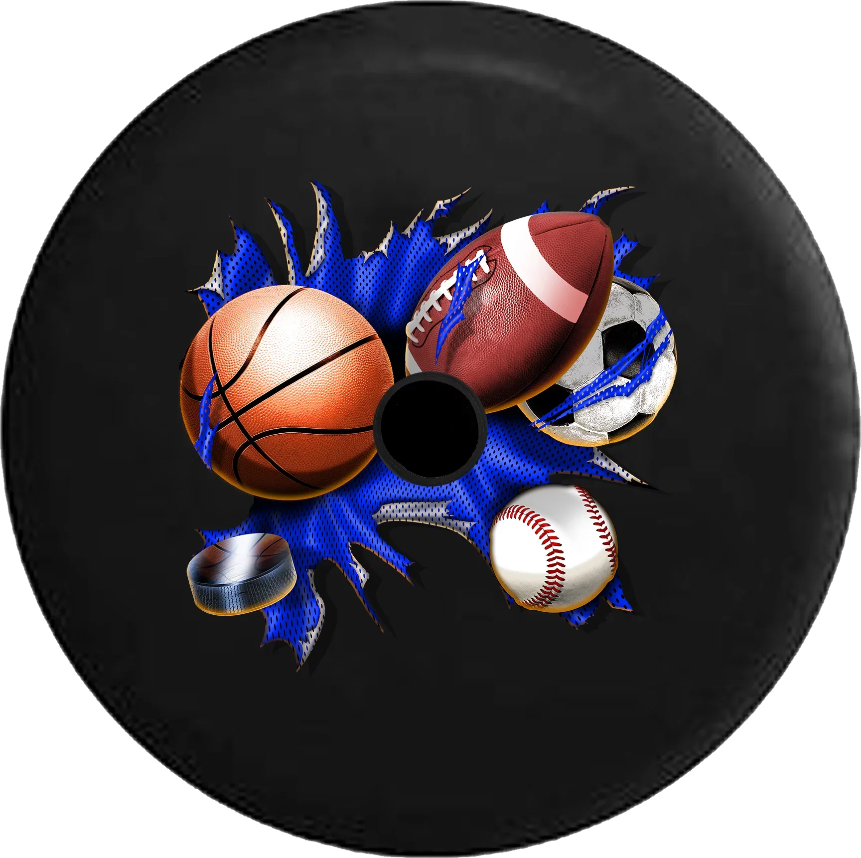 2018 2019 Wrangler JL Backup Camera Football Sizeoccer Basketball Hockey Baseball Sizeports Balls Ripping Thru Sizepare Tire Cover for Jeep RV 32 Inch