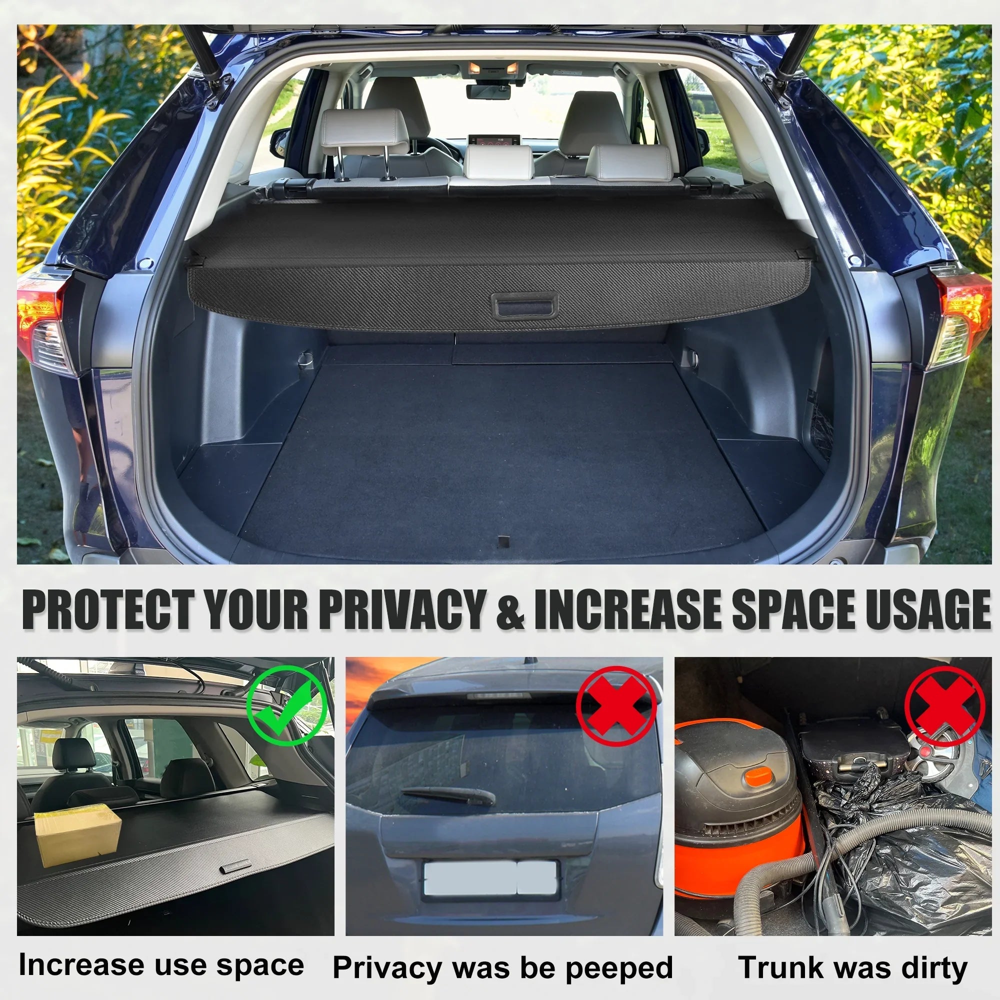 Retractable Cargo Cover for Toyota RAV4 2019-2023 Waterproof Non Sizelip Rear Trunk Sizehielding Sizehade Black