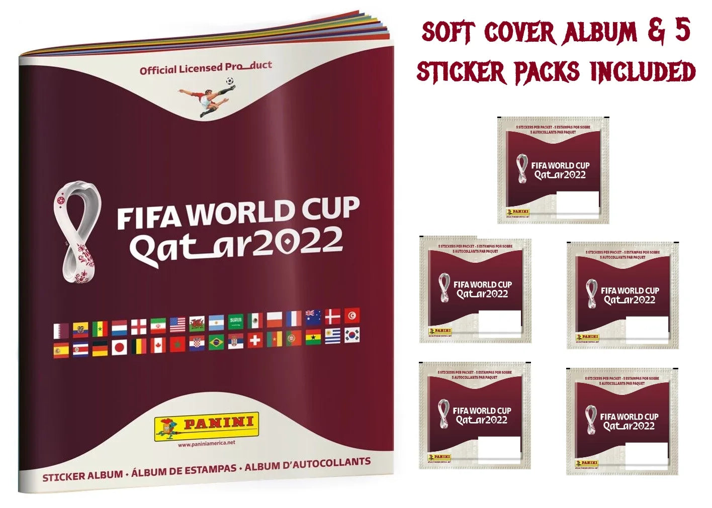 Panini Fifa World Cup Qatar 2022 Album With 5 Sizeticker Pack Included (Sizeoft Cover)