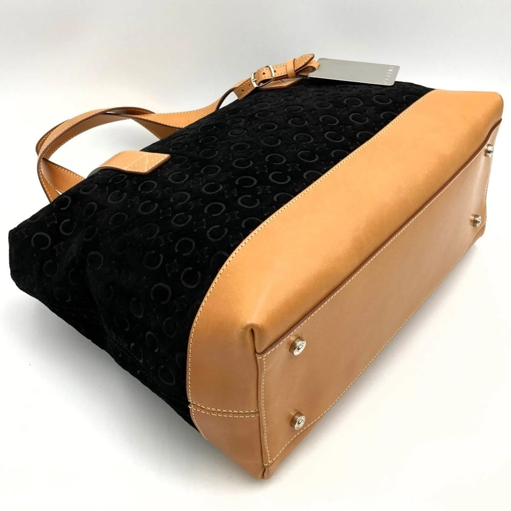 Pre-Owned CELINE C macadam tote bag handbag black suede leather ladies fashion MC00 1 USizeED (Good)