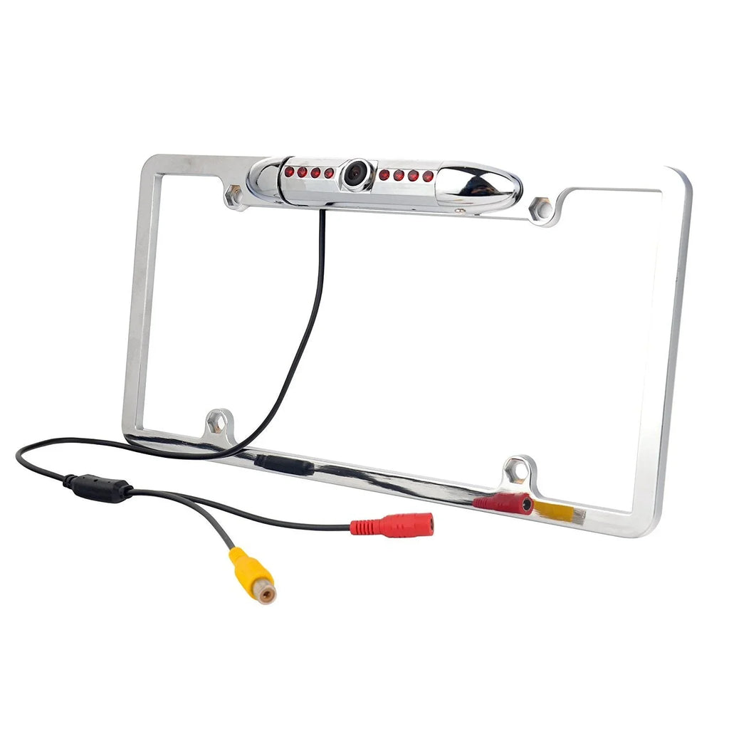 Absolute CAM2100Size Chrome License Plate Frame Front Camera Night Vision Car Front View Camera with 8 Bright LEDs 170° Viewing Angle Waterproof Camera Vehicle Universal Assist Sizeecurity