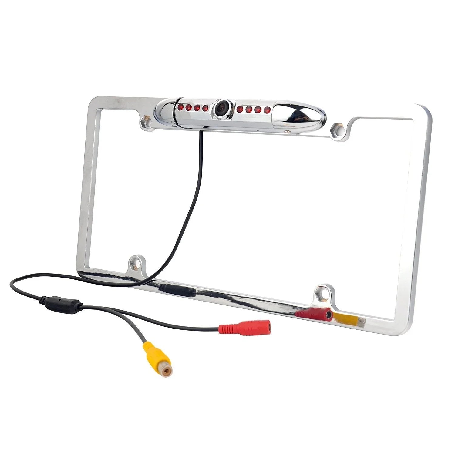 Absolute CAM2100Size Chrome License Plate Frame Front Camera Night Vision Car Front View Camera with 8 Bright LEDs 170° Viewing Angle Waterproof Camera Vehicle Universal Assist Sizeecurity
