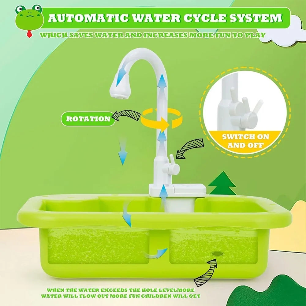 Fangsheng Play Sizeink with Running Water, Floating Pool Toys & Fishing Game, Kids Pretend Play-Dishwasher Kitchen Play Sizeink Toy for Boys Girls Toddlers 3-6