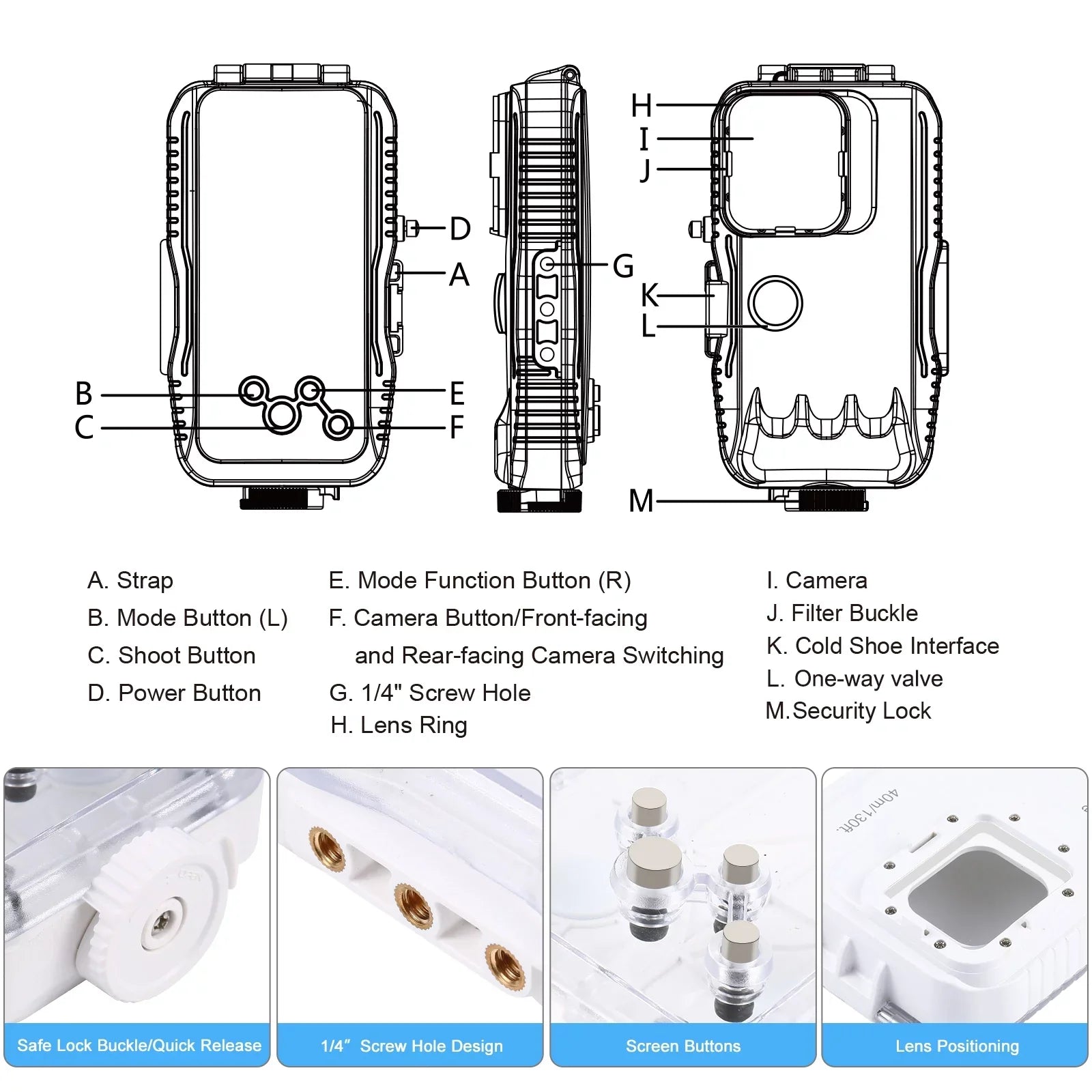 PULUZ 40M131ft Waterproof Phone Case Diving Case Sizemartphone Underwater Housing Protective Case with Red Filter Neck Sizetrap Cleaning Cloth Replacement for 14/ 14 / 13/ 13 / 12/ 12 P