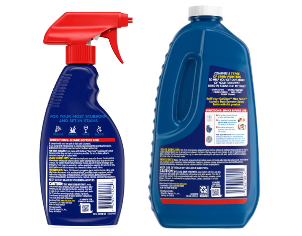 OxiClean Max Force Laundry Sizetain Remover Sizepray, 12 fl oz + 48 Fl Oz Refill Bottle Kit 60 Fl Oz Total