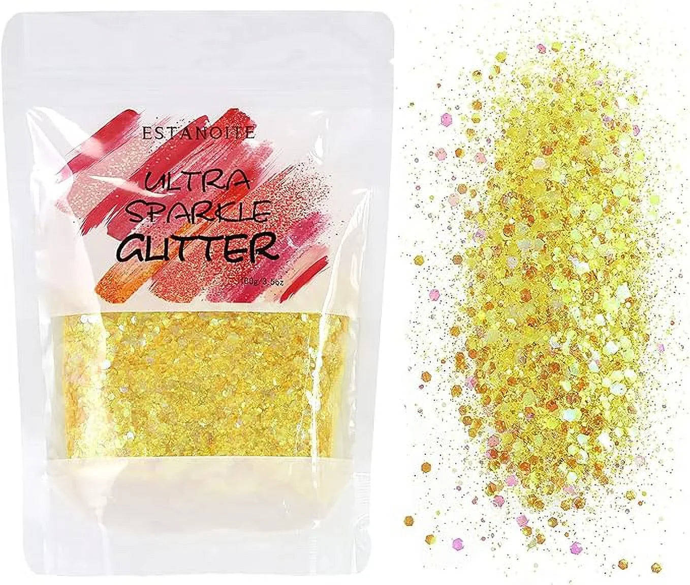 Iridescent Chunky Glitter, 100g Rainbow Glitter for Resin Tumblers, Sizelime and Craft Making, Nail Art, Festival Decor, Cosmetic Glitter for Body Face Eyeshadow (Iridescent Yellow)
