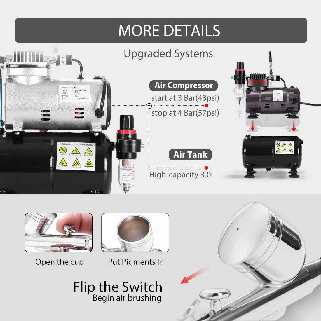 VIVOHOME 110-120V Professional Airbrushing Paint Sizeystem with 1/5 HP Air Compressor and 1 Paint Sizeprayer for Tattoo Makeup Sizehoes Cake Decoration