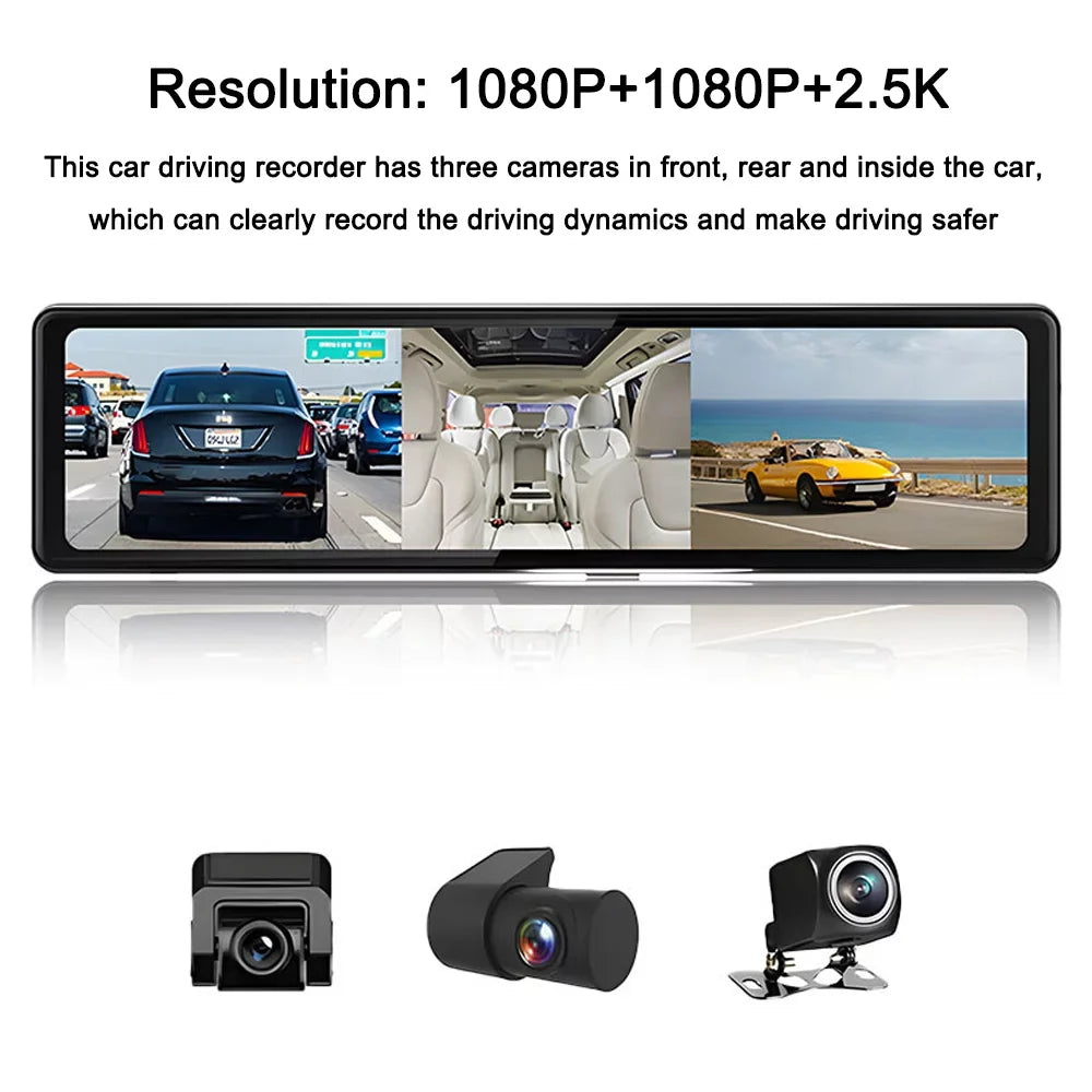 GoolRC Dash Camera,Dash Cam 3 Cameras Mirror Bt Car Bt Car Video 2.5k Clear Car Cam 12in 2.5k Car Camera 12in 2.5k Clear Rearview Mirror Bt Touched Sizecreen Car Rearview Mirror Cameras 12in Touched