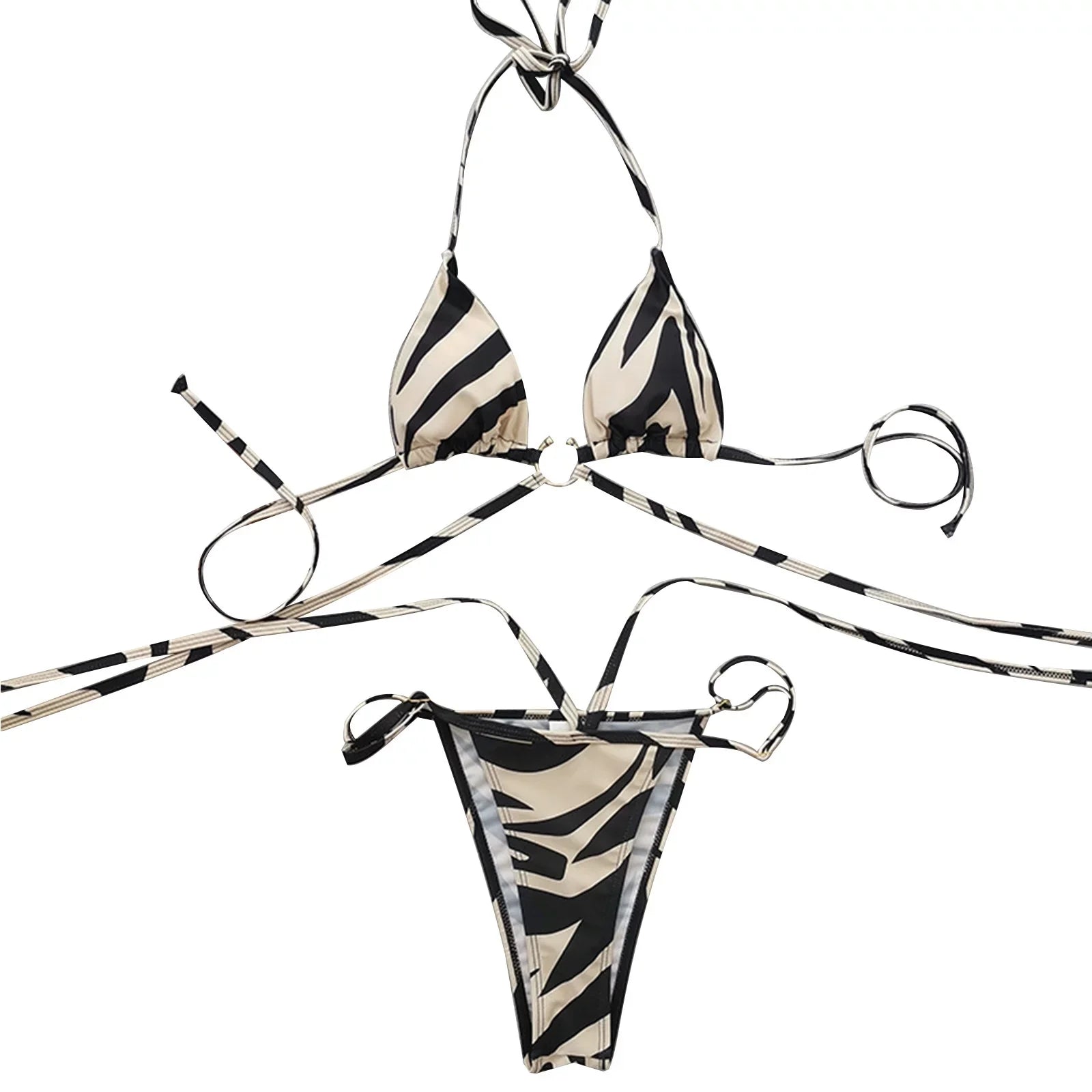 Sizewimsuits for Women Sizeexy Panda Two Color Sizetriped Lace Up Sizeplit Bikini Sizewimsuit