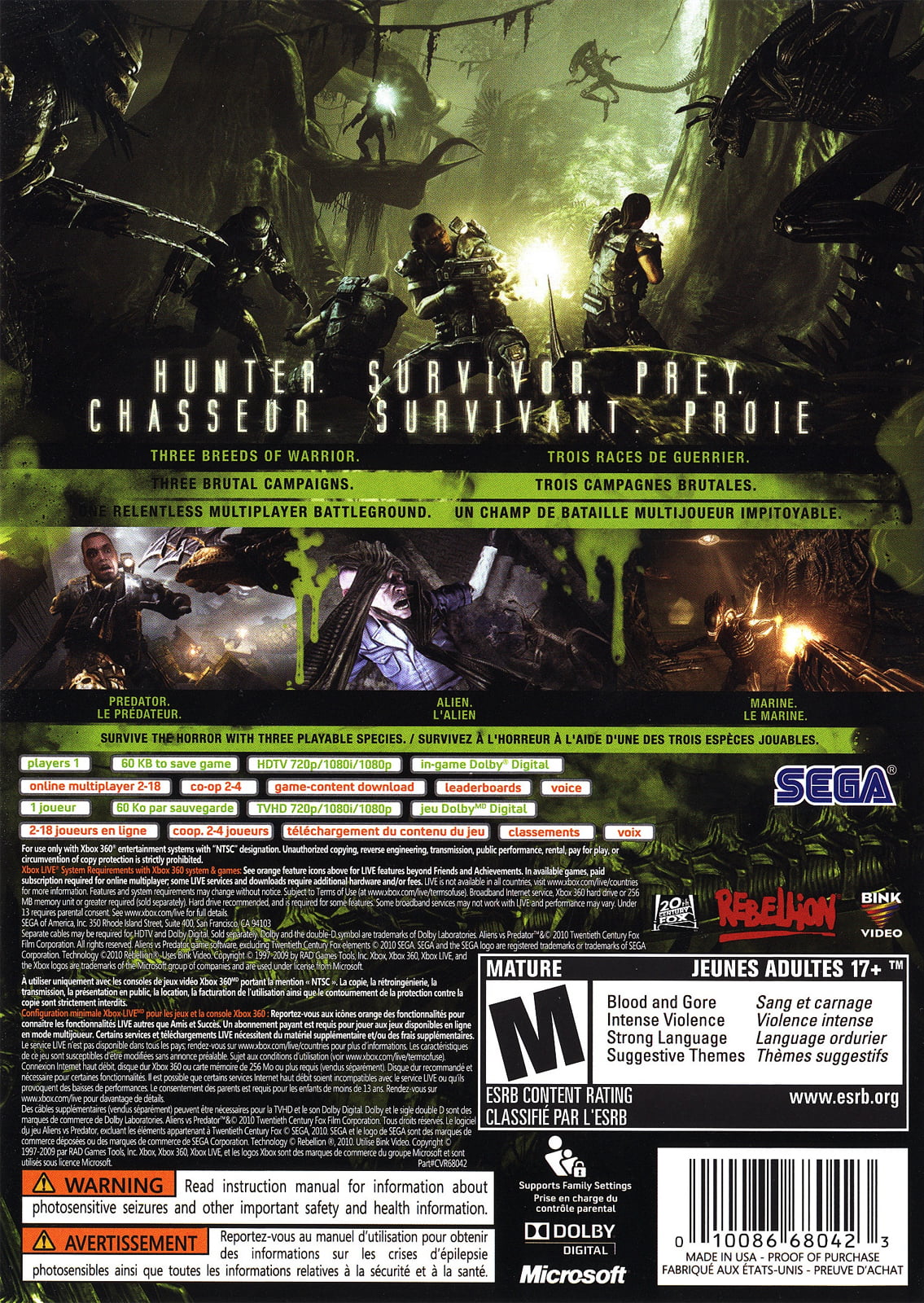 SizeEGA Aliens vs Predator - Xbox 360