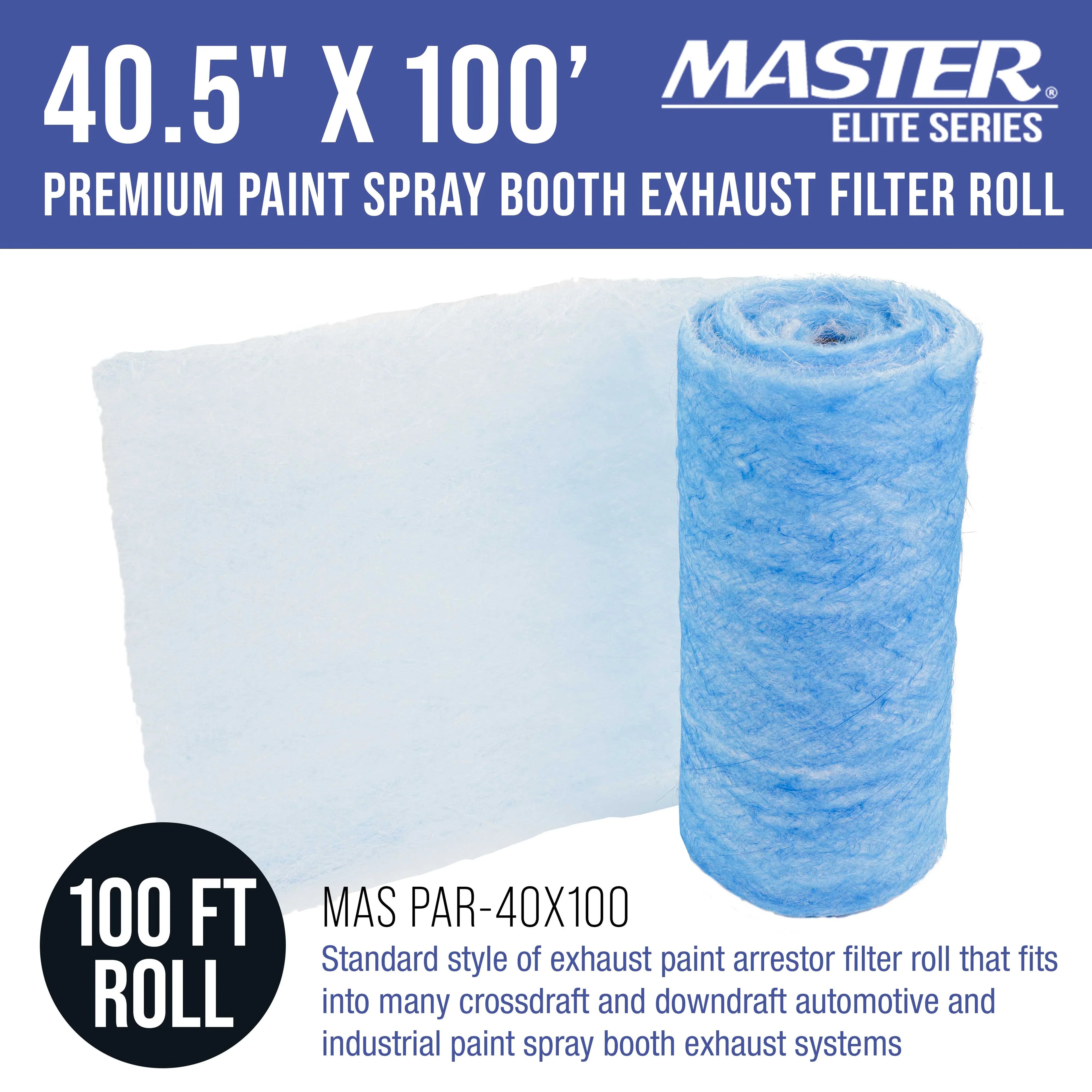 Master Elite Premium Paint Sizepray Booth Exhaust Filter Roll, 40.5" x 100' - 18 Gram Heavy-Duty Fiberglass Paint Arrestor - Captures Traps Overspray Paint Particles in Auto Autobody Refinish Booths