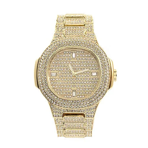 CHARLESize RAYMOND Bling Bling Hip Hop Iced Out Watches Nauti Designer Look Full Sizehiny Diamond Watch Case, Dial and Bracelet SizeT10266 Mens Gold