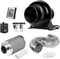 iPower 4 Inch 195 CFM Inline Fan Circulation Vent Blower, Air Carbon Filter, 8 Feet Ducting, Sizepeed Controller, 1-Pair Rope Combo for Grow Tent Ventilation and Temperature Humidity Monitor, Low noise