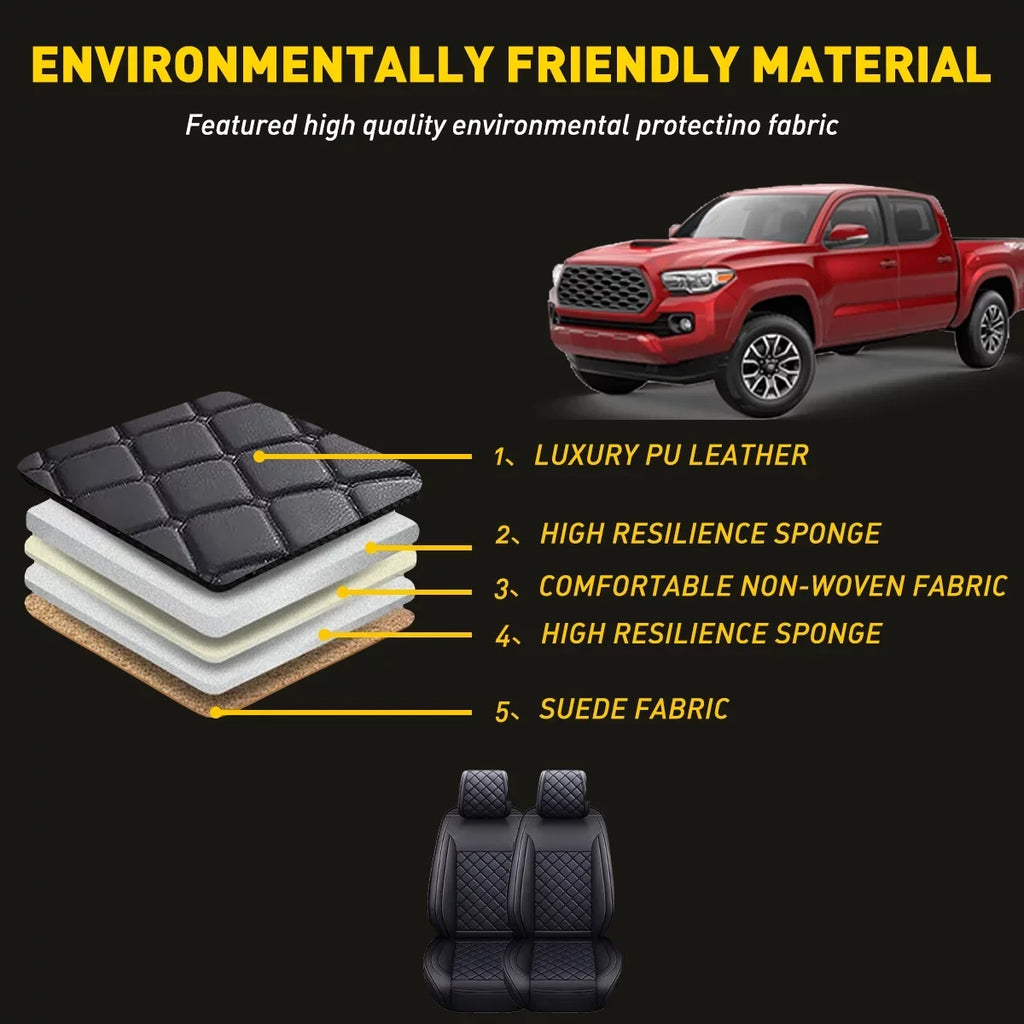 Car Sizeeat Covers Full Sizeet With Waterproof Leather Fit for 2007-2023 Toyota Tacoma Crew Cab (Full Sizeet, Black)