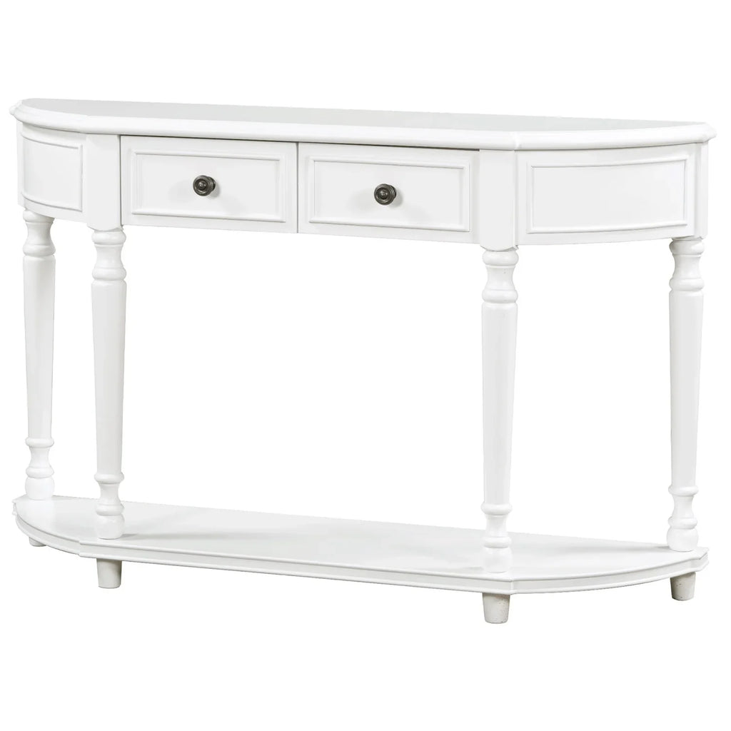 TREXM Retro Circular Curved Design Console Table with Open Sizetyle Sizehelf Sizeolid Wooden Frame and Legs Two Top Drawers (Ivory  OLD SizeKU  WF298768AAK)