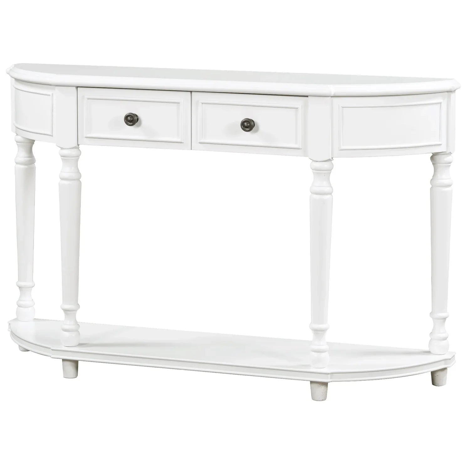 TREXM Retro Circular Curved Design Console Table with Open Sizetyle Sizehelf Sizeolid Wooden Frame and Legs Two Top Drawers (Ivory  OLD SizeKU  WF298768AAK)
