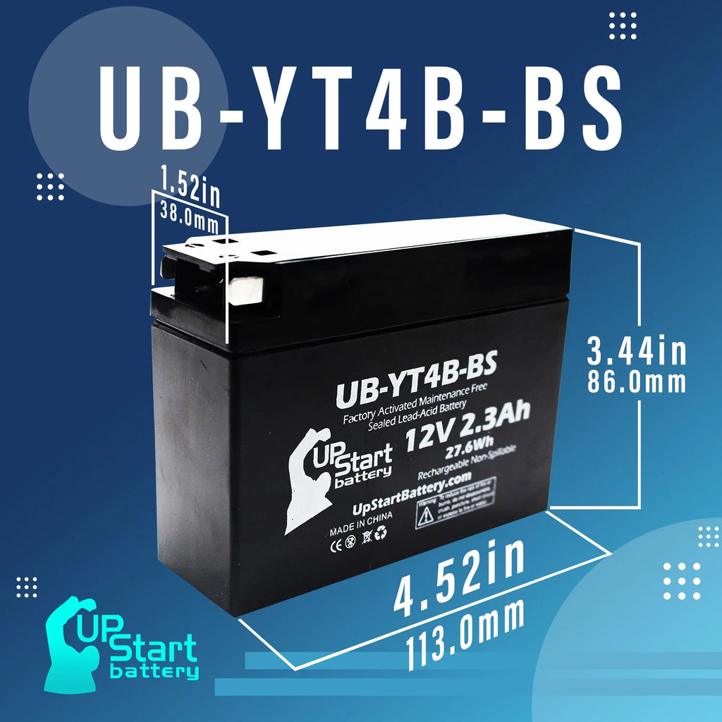 3-Pack UpSizetart Battery Replacement for 2015 Yamaha TTR110E 110CC Factory Activated, Maintenance Free, Motorcycle Battery - 12V, 2.3Ah, UB-YT4B-BSize