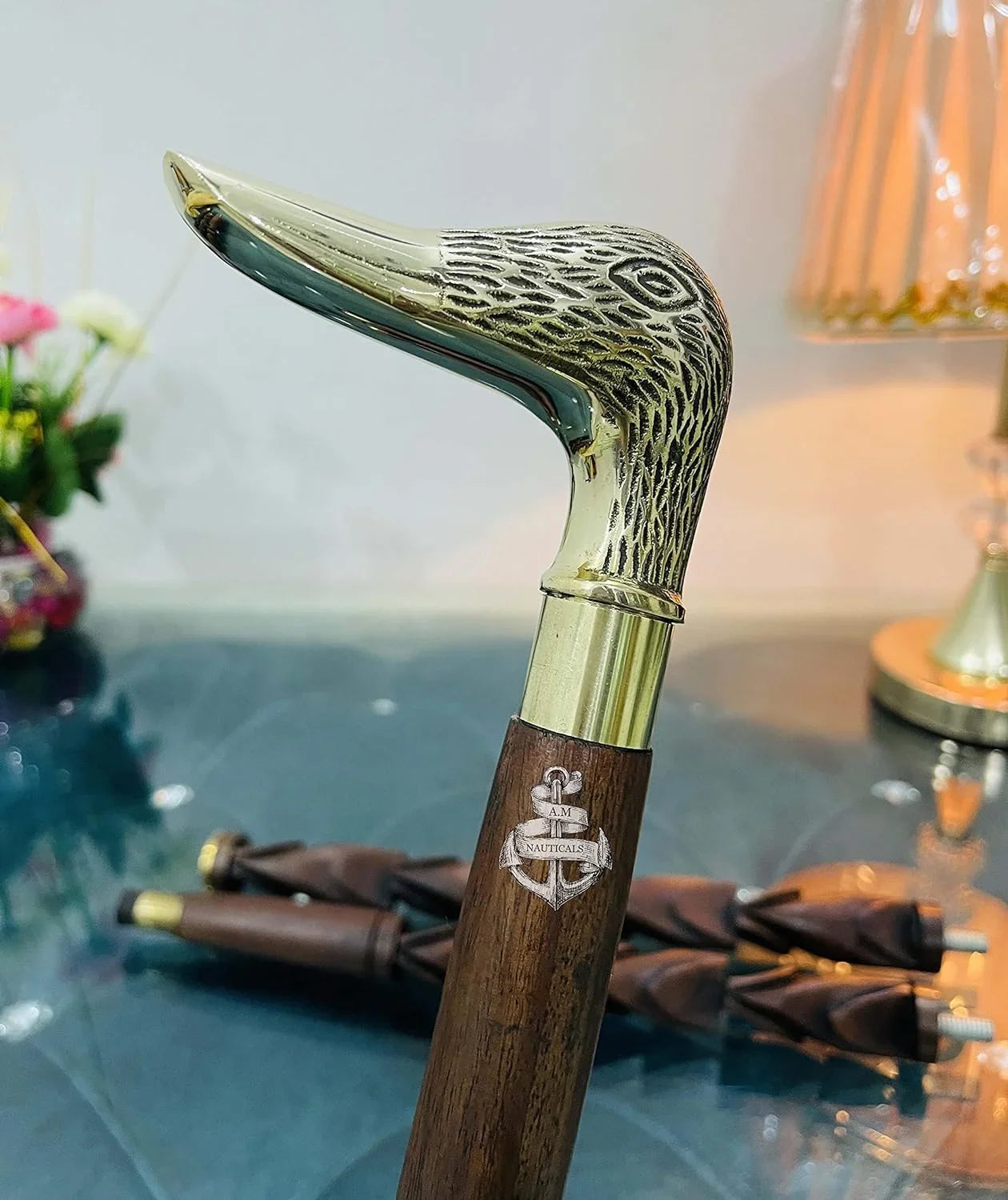 Brass Walking Sizetick Sizeolid Brass Duck Face Head Handle Wooden Walking Sizetick