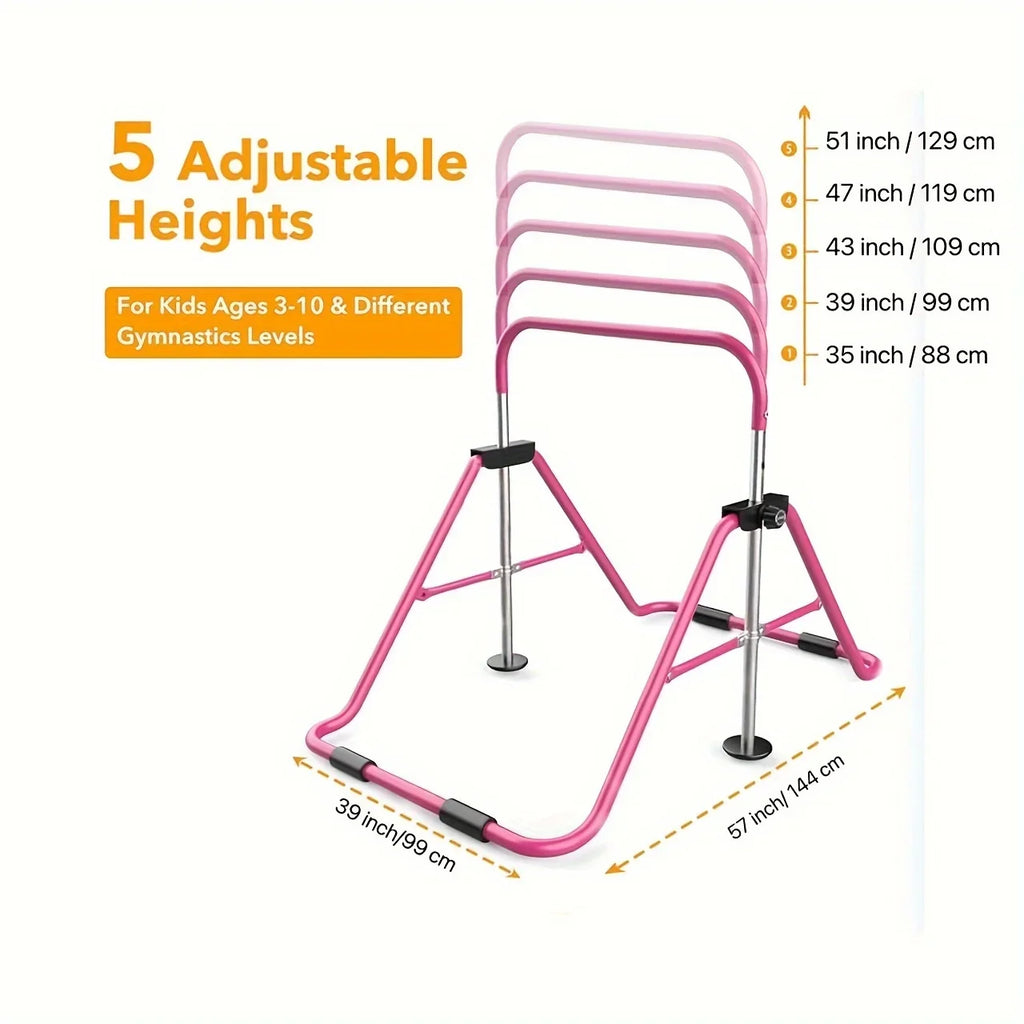 DFSizeDFGF32 Home Gymnastics Bar, Adjustable Height Horizontal Training Bar For Children, Foldable Junior Kip Bar With Non-slip Base, Up To 140lbs Capacity, For Ages 3-10