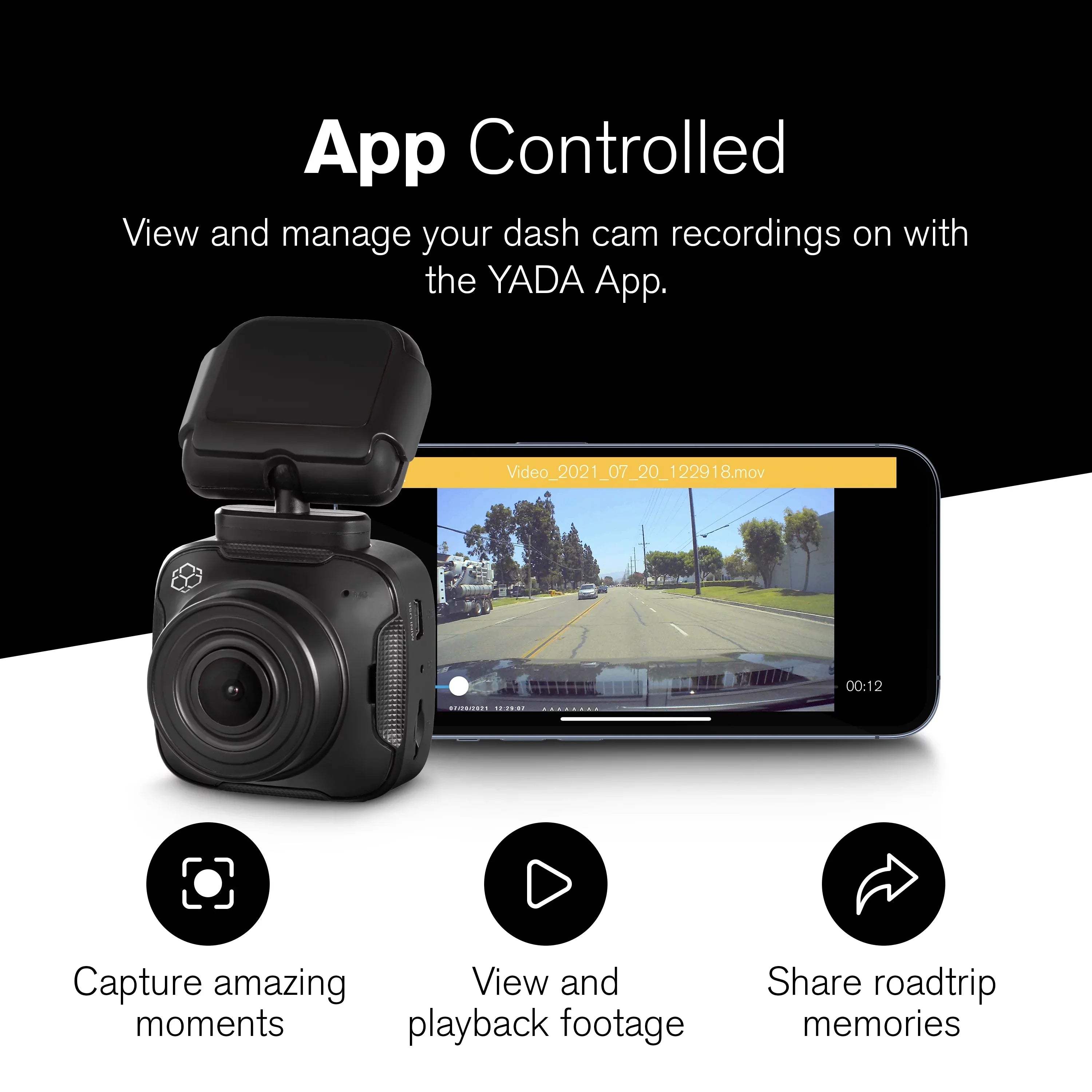 YADA 1080p Roadcam with App, 140 Degree Wide Angle Lense, 2.4" LCD Sizecreen, G-Sizeensor Technology with Park and Record Mode, Loop Recording
