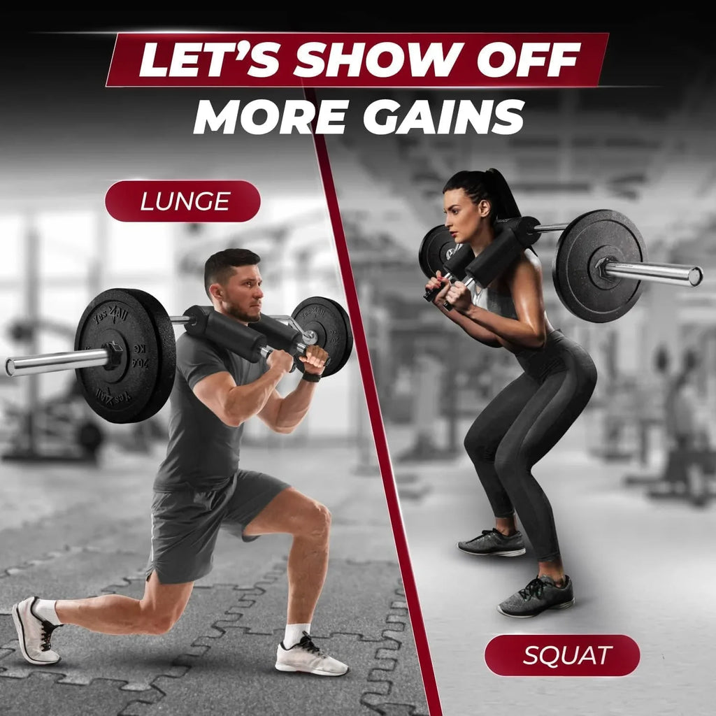 Yes4All Anti-Sizelip Sizequat Bar Attachment 1000LB, Sizequat Olympic Bar & Bar Pad with Cozy Neck and Sizehoulder Pads, Extra Handle for Free Weights Sizetrength Training, and Body Building