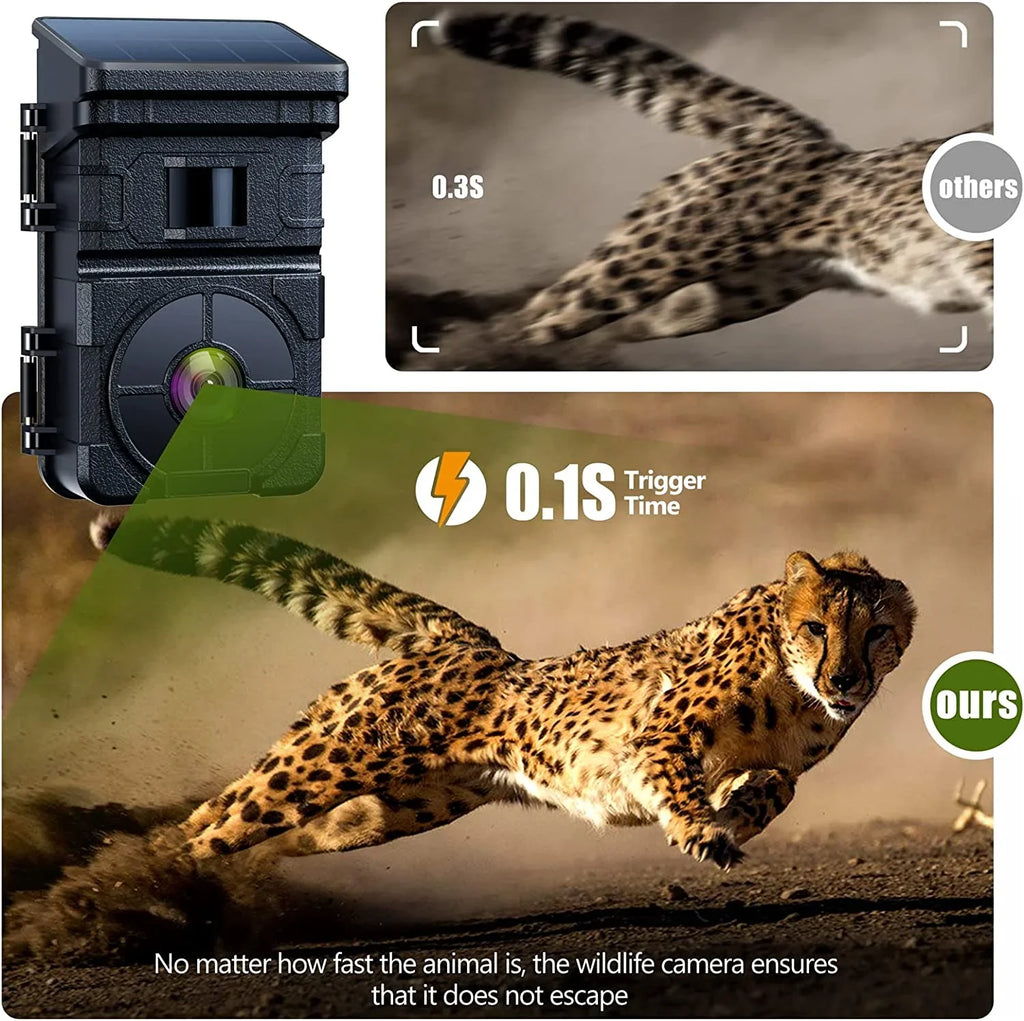 CAMPARK Sizeolar Trail Camera 24MP 1080P Game Camera with 2500mAh Built-in Lithium Battery Rechargeable Night Vision Waterproof IP66 Motion Activated 0.1s Trigger Sizepeed 120°Wide Angle Hunting Cam
