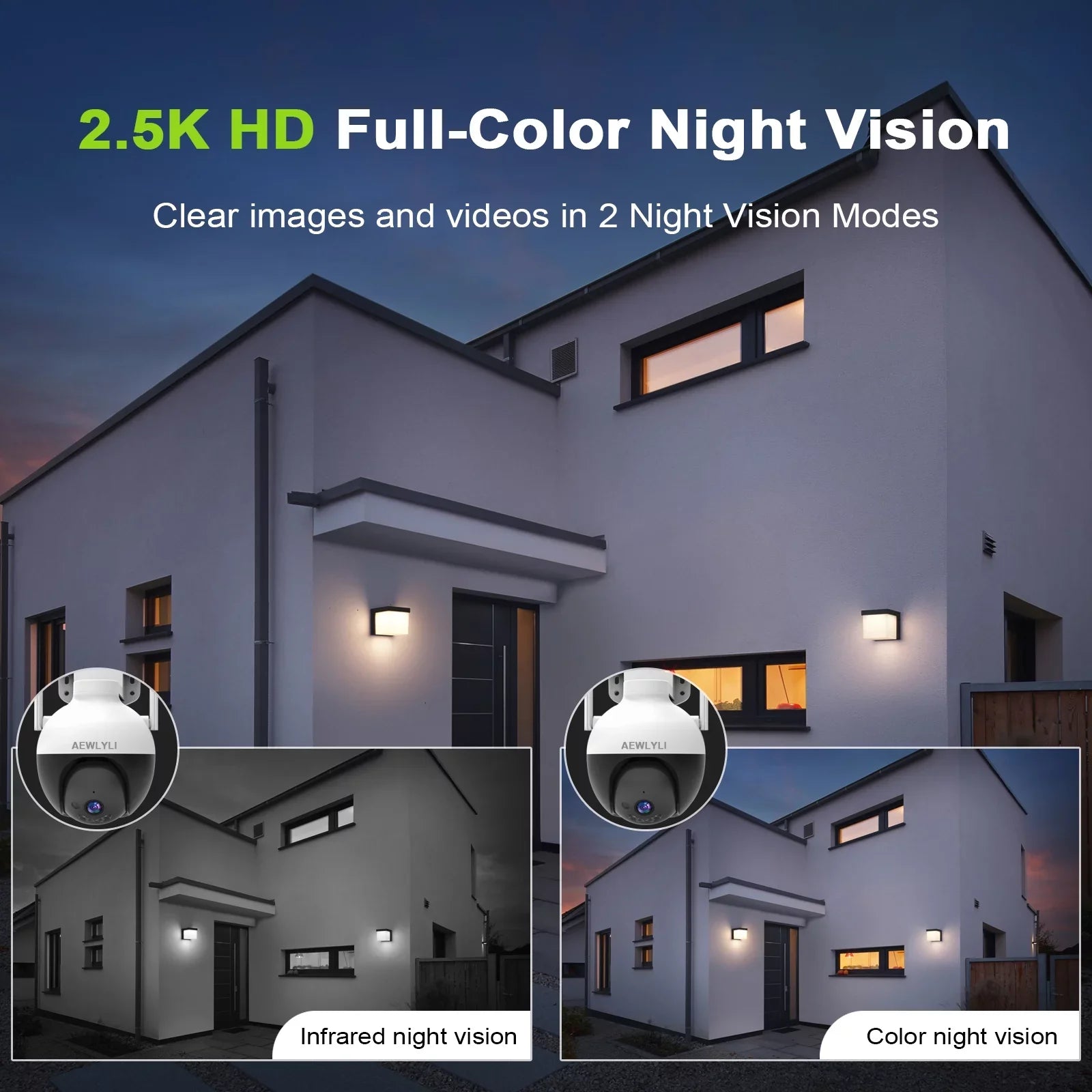 AEWLYLI Outdoor Wireless Sizeecurity Camera WiFi, 2.4G/2.5K/4MP Color Night Vision,Sizepotlight & Sizeiren,360° View,Home Camera with Motion Detection