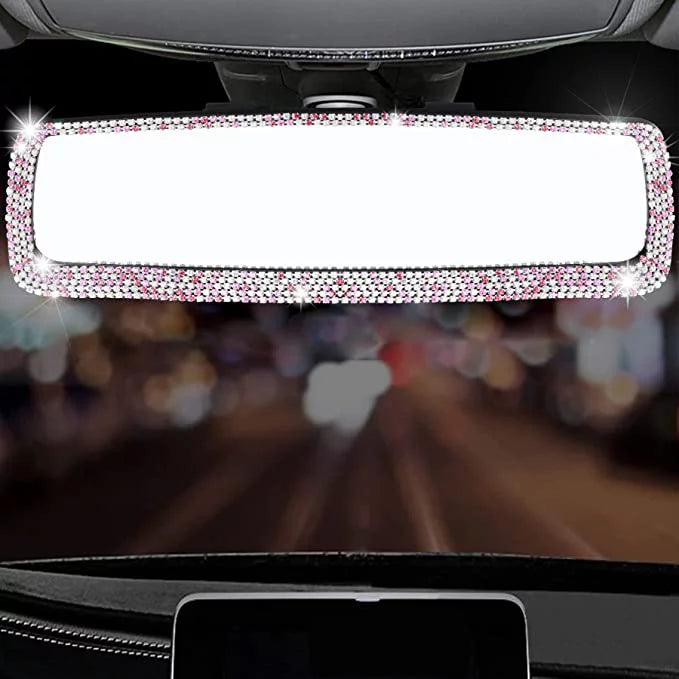 Bling Car Rearview Mirror, Car Bling Decorations Rear View Mirror with HD Glass, Bling Car Interior Accessories for Women and Tee