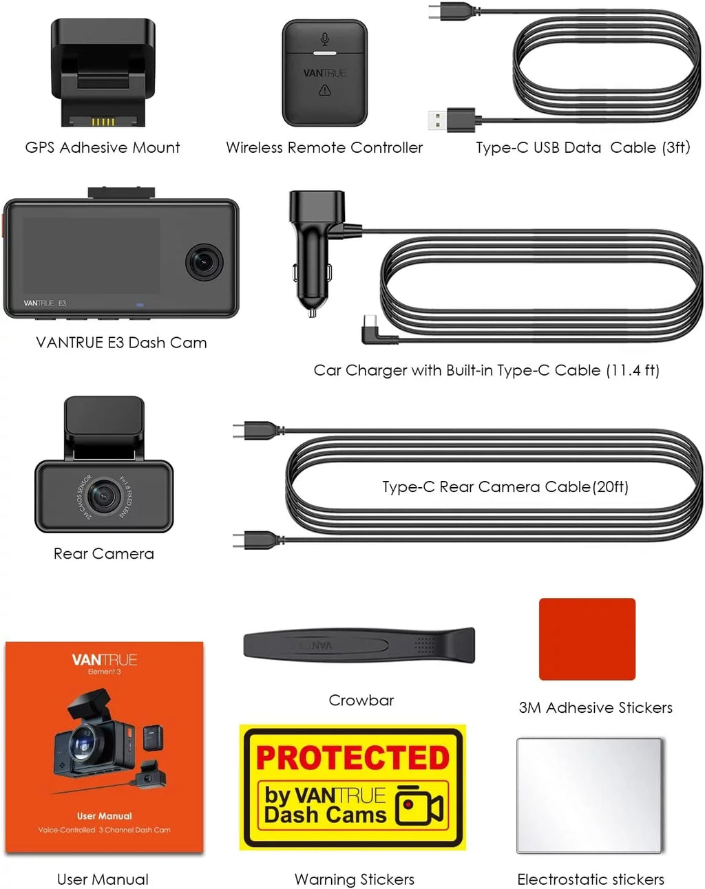 Vantrue E3 2.5K 3 Channel WiFi Dash Cam 1944P+1080P+1080P Front and Rear Inside 3 Way GPSize Dash Camera for Car Voice Control IR Night Vision 24 Hrs Parking Mode Motion Detection