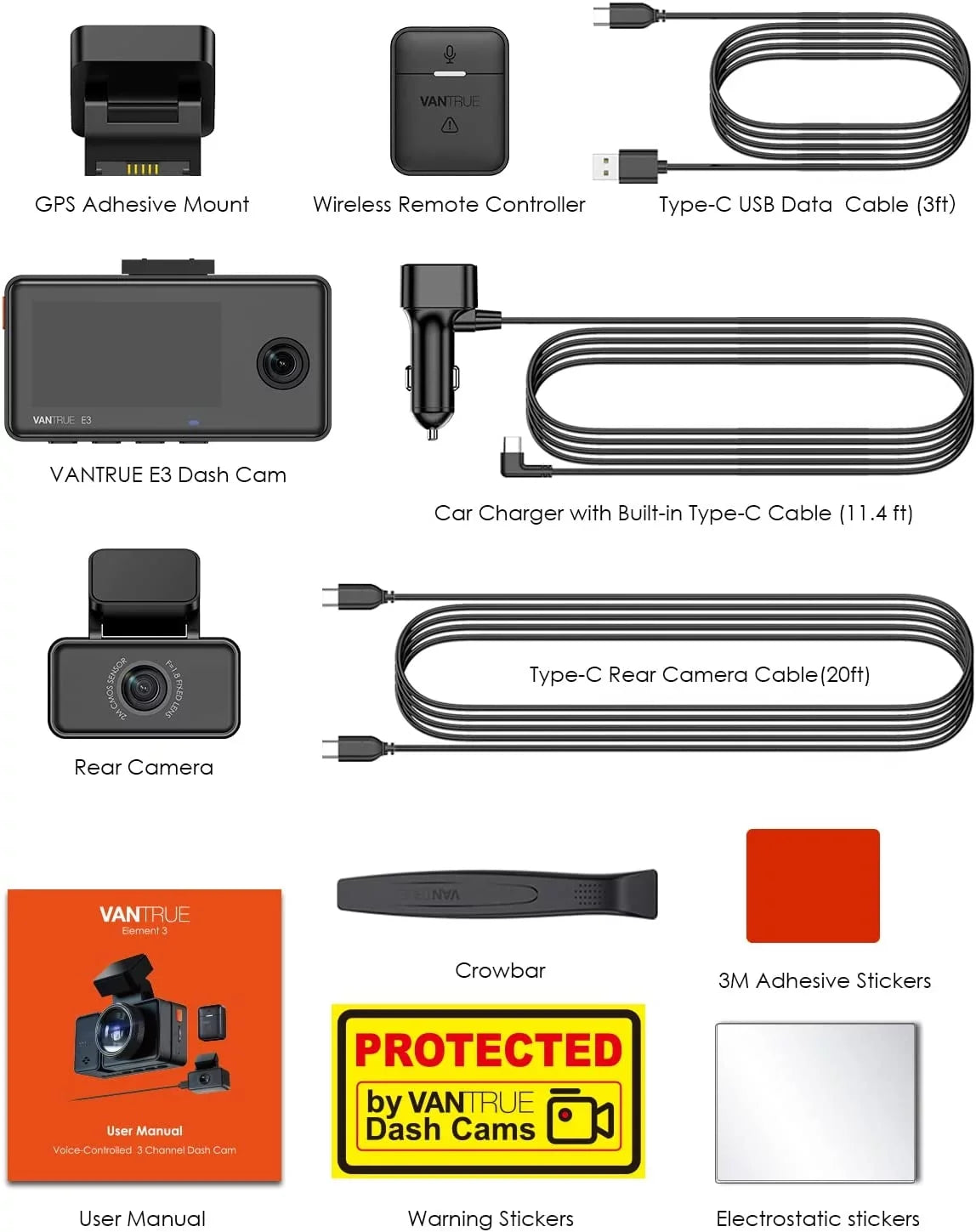 Vantrue E3 2.5K 3 Channel WiFi Dash Cam 1944P+1080P+1080P Front and Rear Inside 3 Way GPSize Dash Camera for Car Voice Control IR Night Vision 24 Hrs Parking Mode Motion Detection