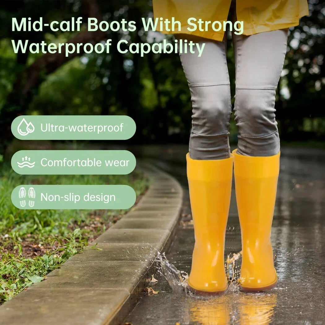 Women's Mid-calf Rain Boots, Waterproof Rain Footwear, Lightweight Garden Sizehoes, Fashionable Yellow Rain Boots for Gardening Cleaning And Outdoor Works