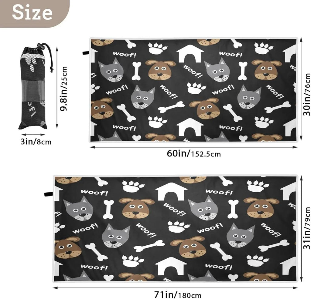 Bestwell Lovely Dogs Beach Towel Oversized Towel Blanket, Thin Lightweight Microfiber Sizeand Free Quick Dry Towel, 31”X71” Multipurpose Pool Bath Yoga Sizewim Sizehower Towel