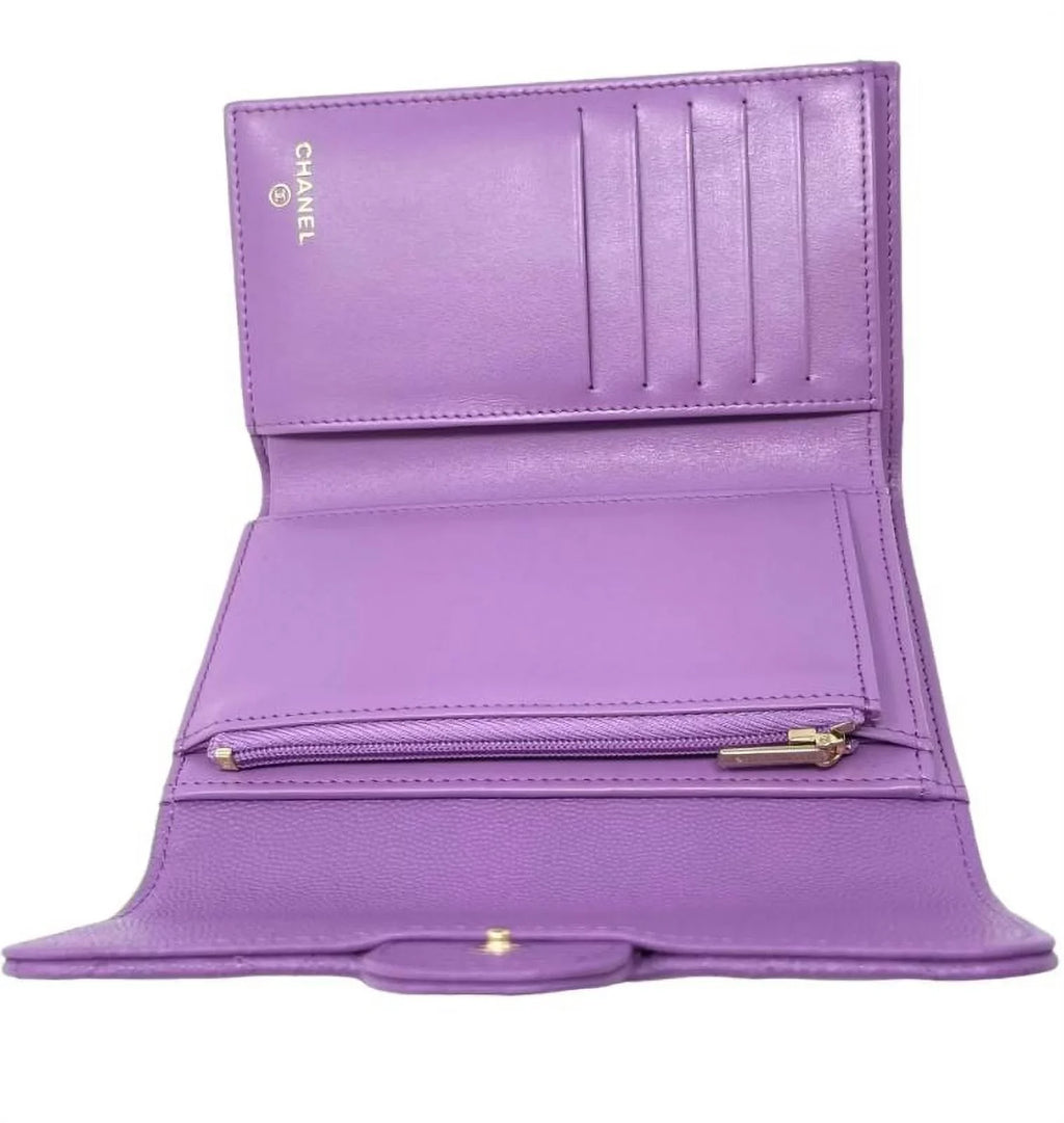 NEW Chanel Purple Quilted Leather Long Wallet Clutch Bag