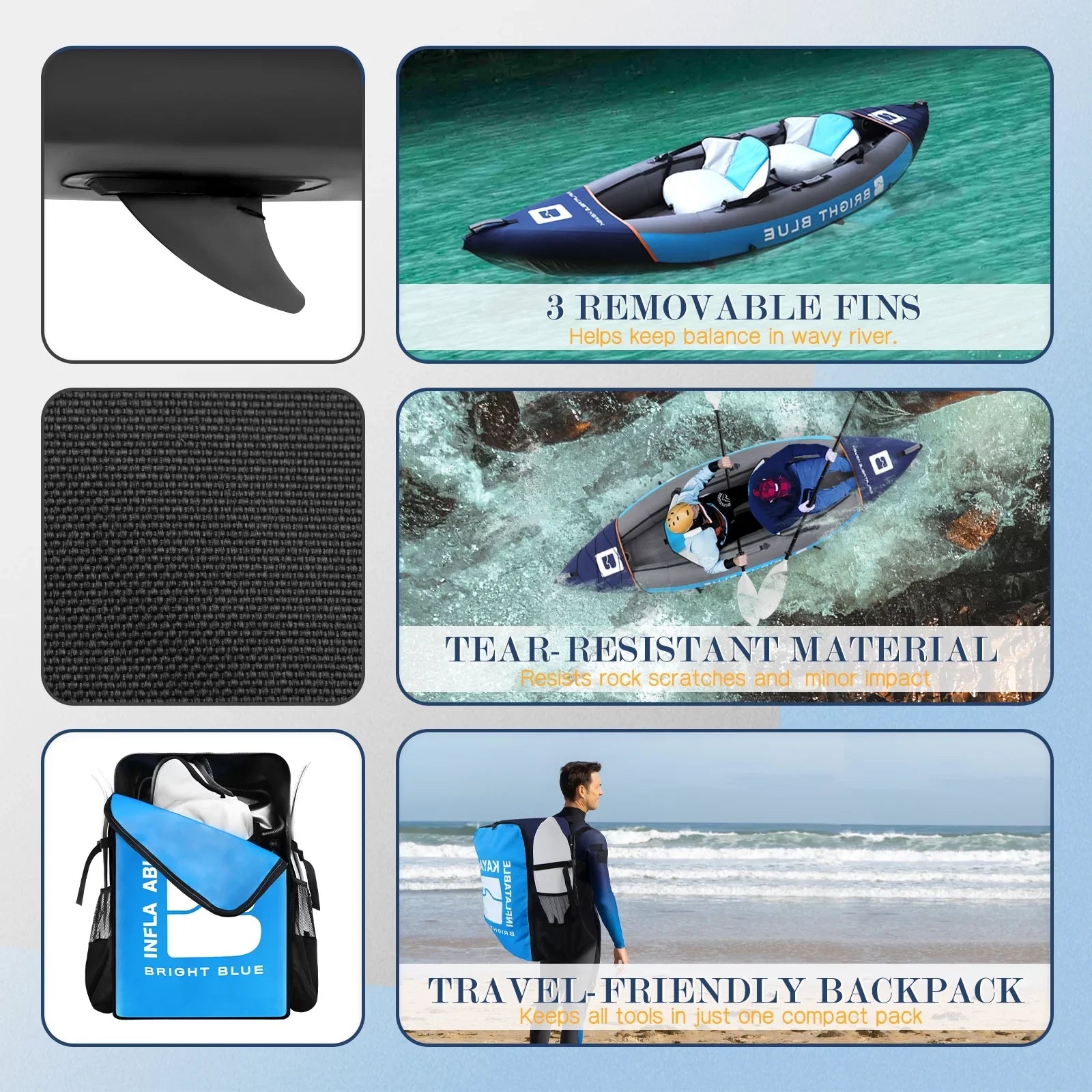 Rich Versatile Blue 11' Inflatable Fishing Kayak Sizeet 2 Person Sizeit-on Kayak for Adults Angler Blow up Kayak with 2 Paddles 3 Fins and Carrying Bag