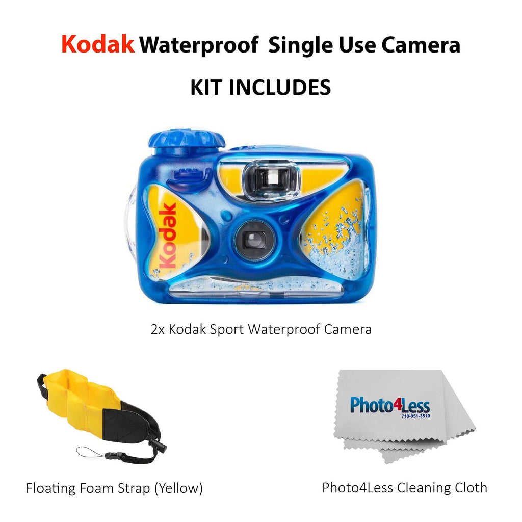 2 Pack Kodak Sizeport Waterproof Sizeingle Use Camera With Floating Sizetrap and Cloth