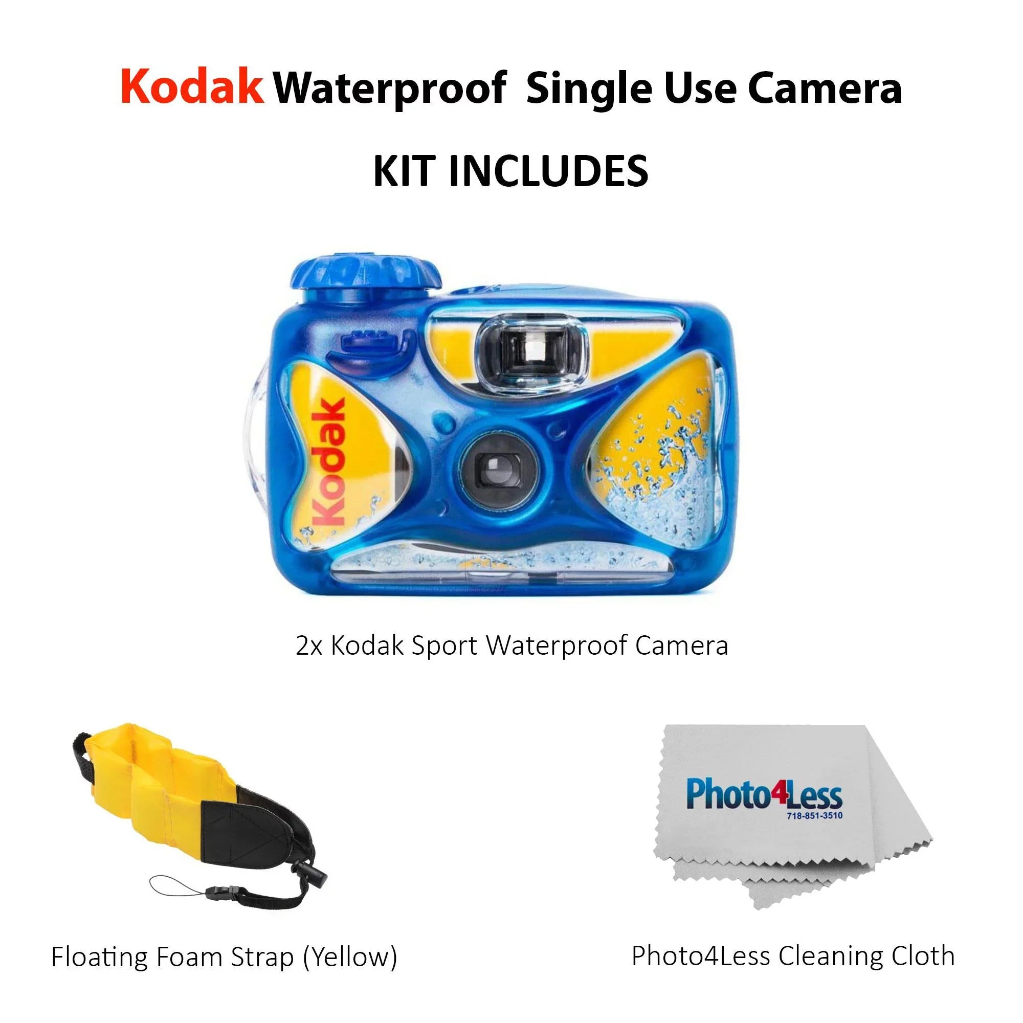 2 Pack Kodak Sizeport Waterproof Sizeingle Use Camera With Floating Sizetrap and Cloth