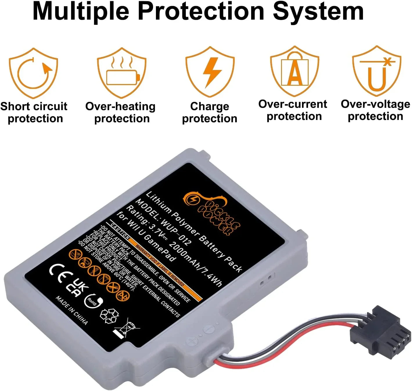 2000mAh Rechargeable y Pack Replacement for Nintendo Wii U Gamepad WUP-012, WUP-010