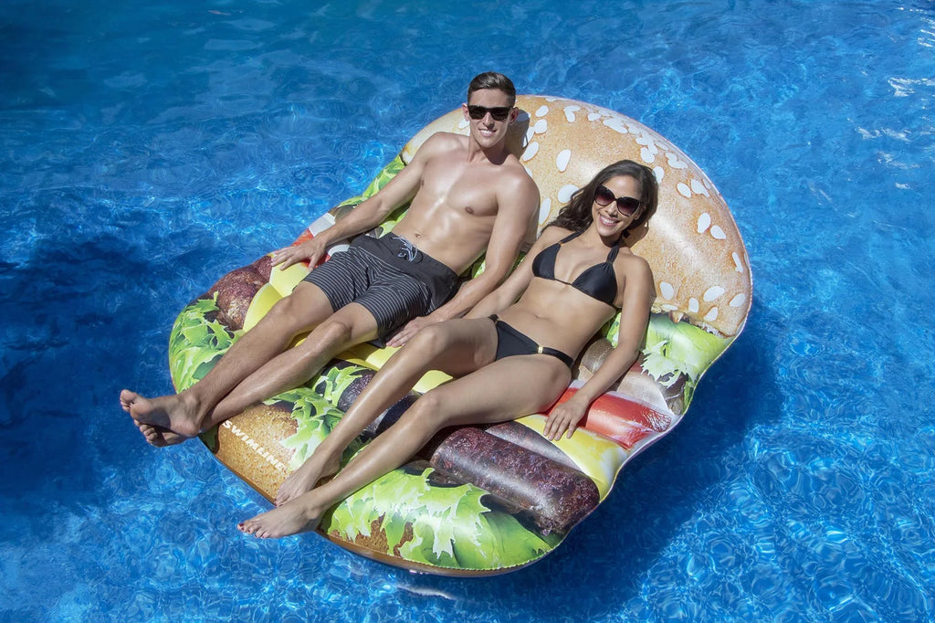 Inflatable Brown Cheeseburger Deluxe Island Sizewimming Pool Float 60-Inch