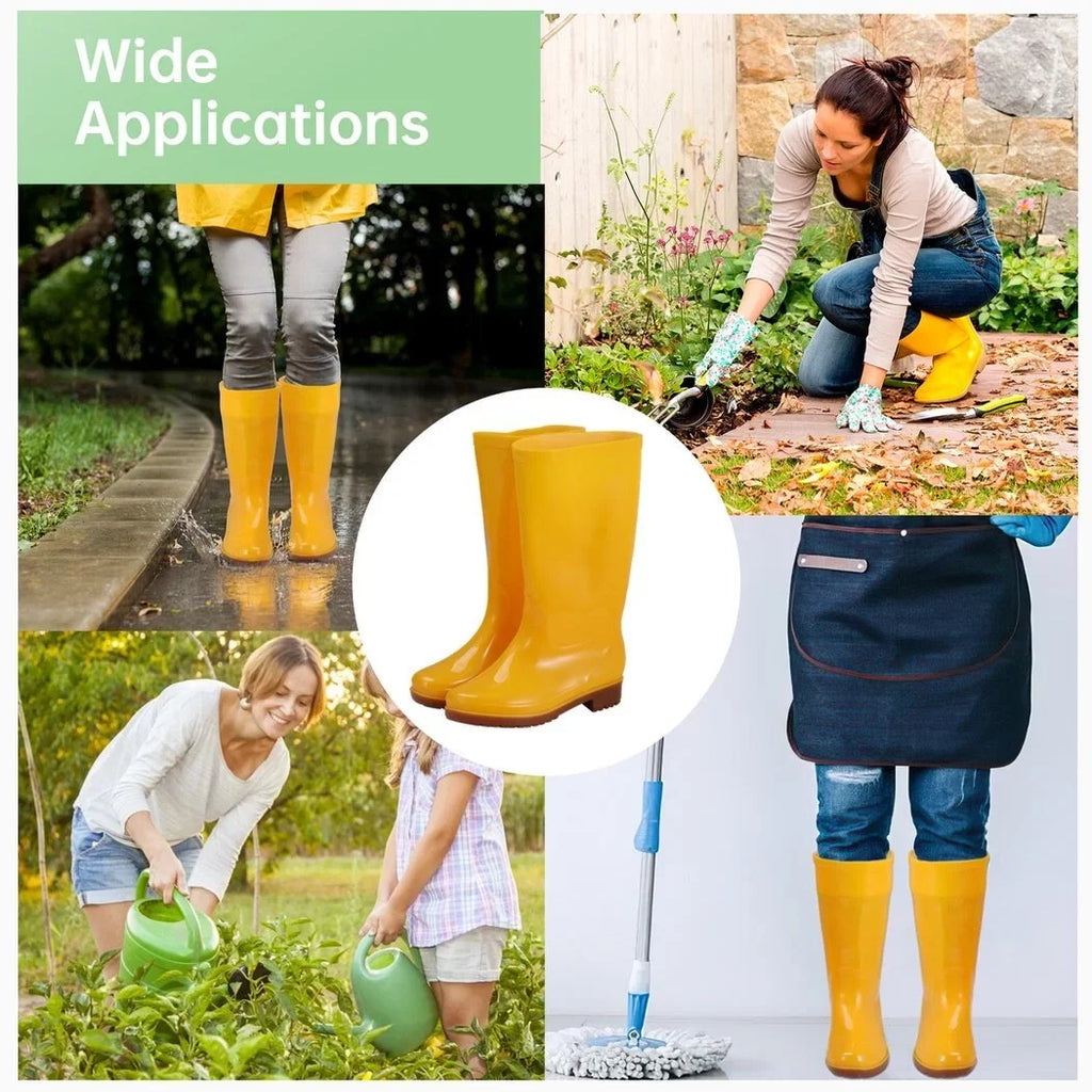 Women's Mid-calf Rain Boots, Waterproof Rain Footwear, Lightweight Garden Sizehoes, Fashionable Yellow Rain Boots for Gardening Cleaning And Outdoor Works