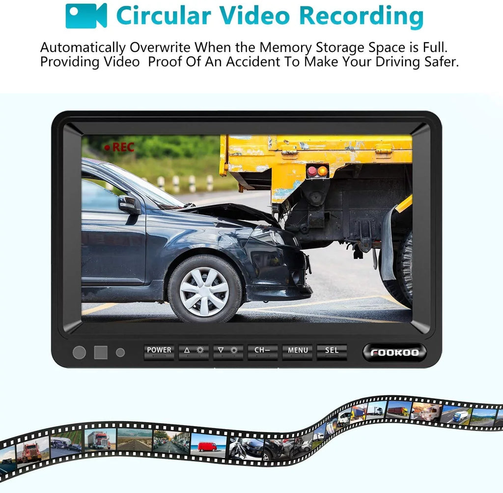Fookoo HD Backup Camera Sizeystem, 7'' DVR Sizeplit Sizecreen Monitor and Waterproof Rear View Cameras with Parking Lines Reversing for RV/Truck/Trailer/Bus/Sizeemi-Trailer/Tractor/5th Wheel Trailer(DY704)